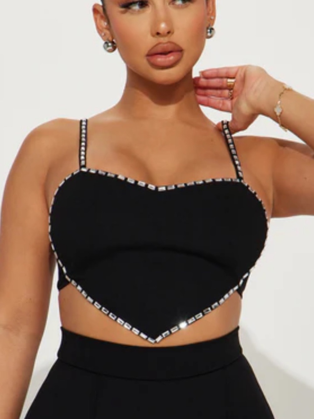 JULIA BY LOVE J Heart Shaped Black Rhinestone Whimsigoth Crop Blouse Size XL